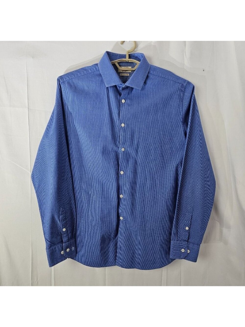 Penguin Dress Shirt Men 17 36/37 Heritage Slim Fit Long Sleeve Button Up Pin Dot